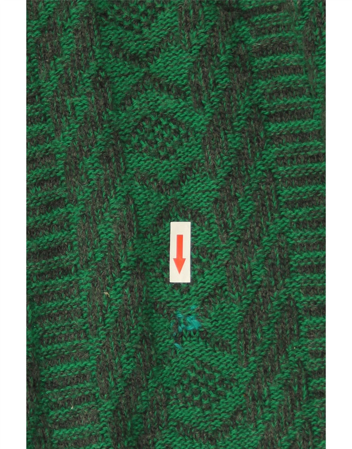 vintage Mens Crew Neck Jumper Pull Moyen Vert Géométrique