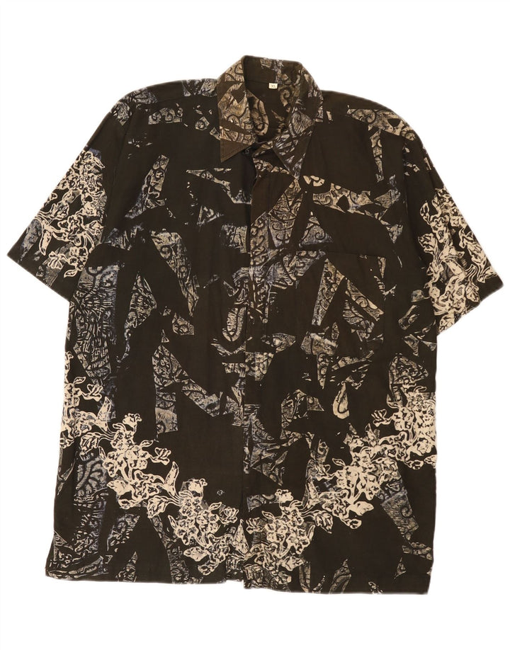 Chemise à manches courtes à motif abstrait vintage pour hommes XL Kaki