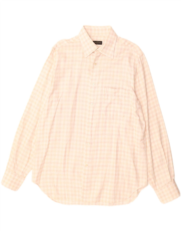 Corneliani Chemise Homme Taille 42 16 1/2 Grand Coton à Carreaux Beige