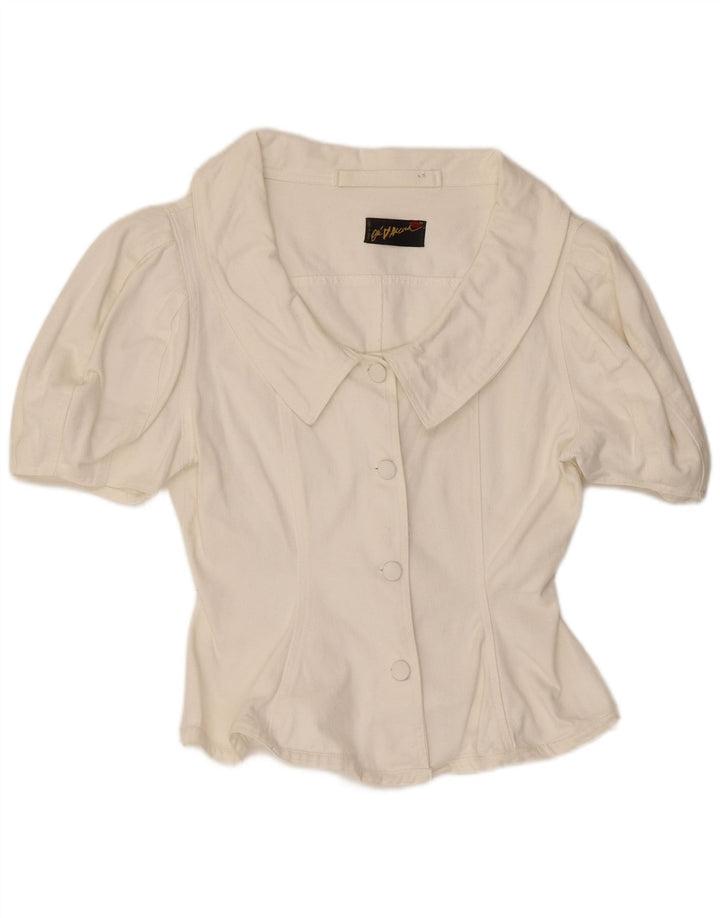 vintage Femme Chemise À Manches Courtes Blouse UK 12 Moyen Blanc