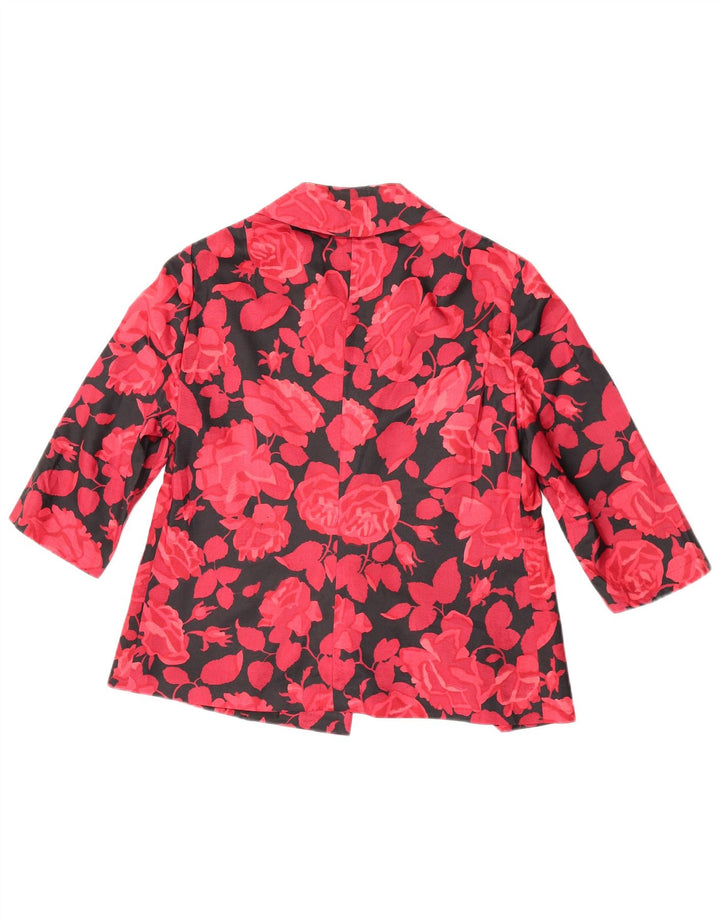 vintage Femmes 3/4 Manches 2 Bouton Blazer Veste UK 14 Moyen Rouge Floral