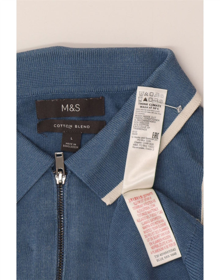 Marks & Spencer Pull à col polo pour homme Taille L Bleu Colorblock