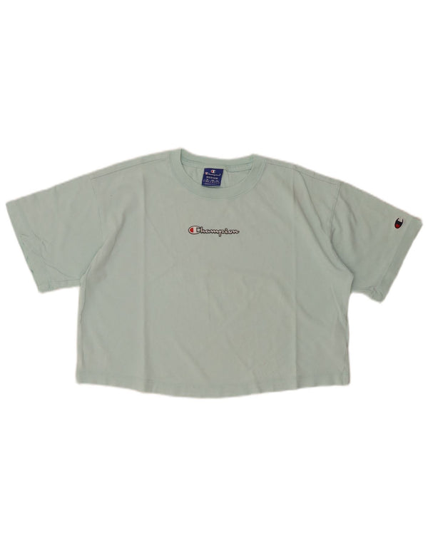 CHAMPION T-shirt court graphique pour femme UK 14 Coton turquoise moyen