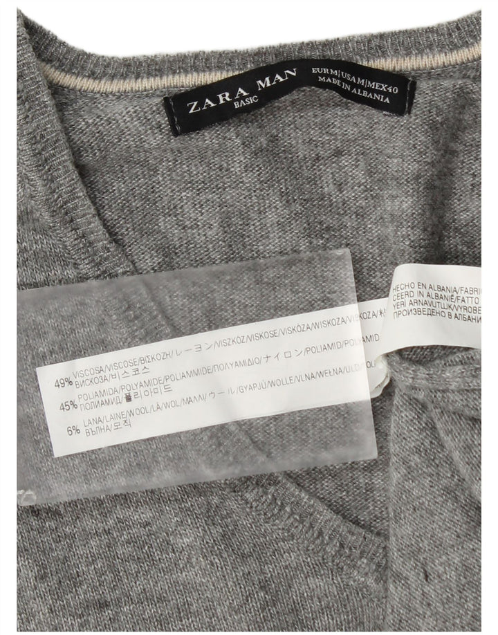 Zara Pull Col V Homme Gris Moyen Viscose