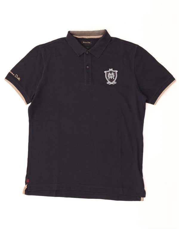 Massimo Dutti Polo Graphique Homme XL Bleu Marine Coton