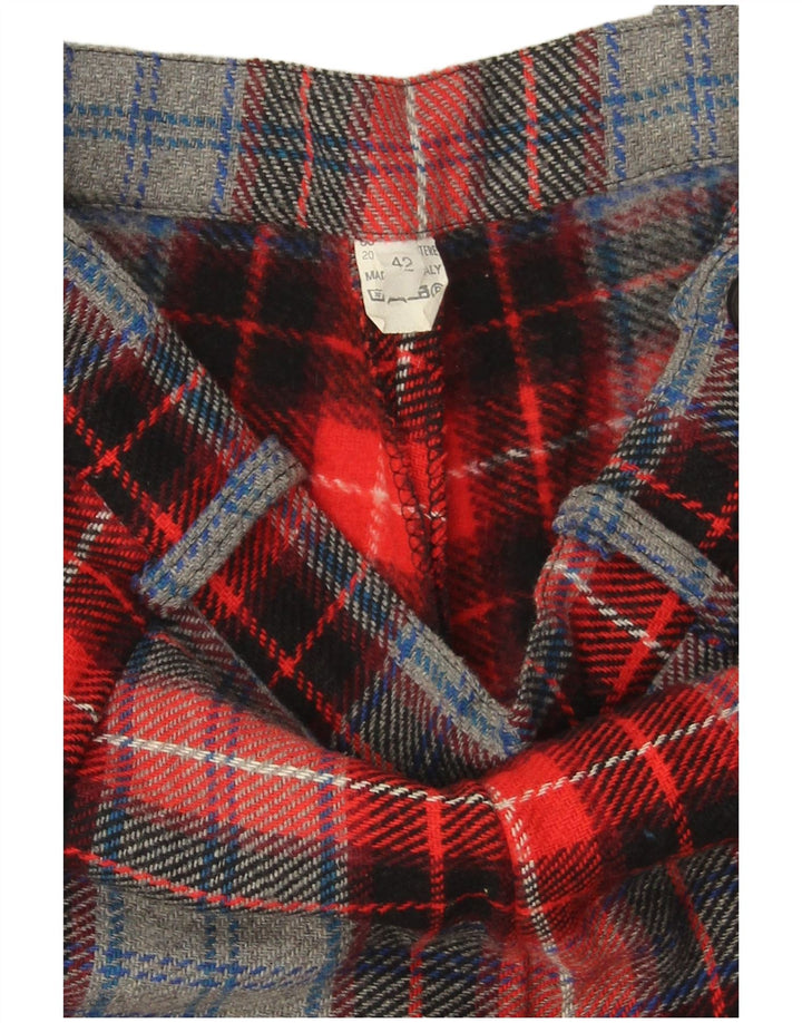 VINTAGE Short Chino Taille Haute Femme IT 42 Moyen W28 Laine à Carreaux Rouge