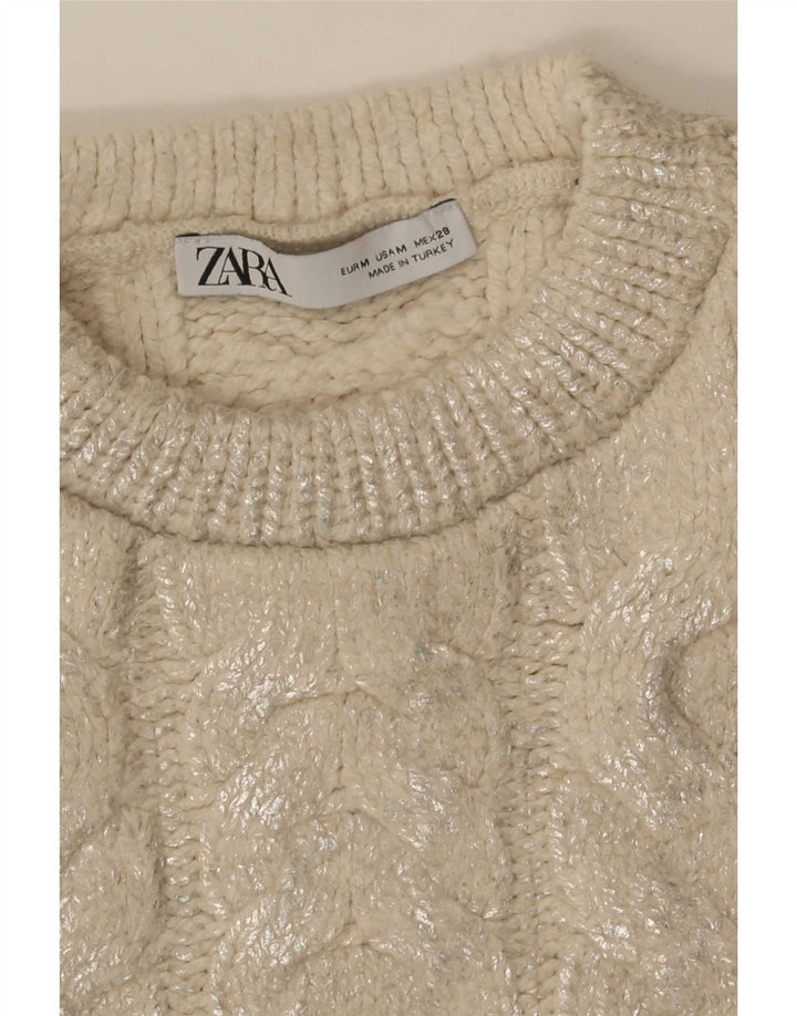 Zara Pull court à col rond pour femme UK 14 Beige moyen