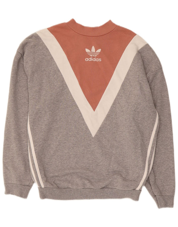 Adidas Sweat-shirt surdimensionné pour femme UK 6 XS Gris Colorblock Coton