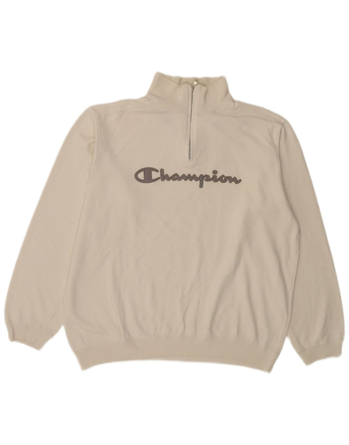 Champion Sweat-shirt graphique à col zippé pour hommes, grand coton blanc