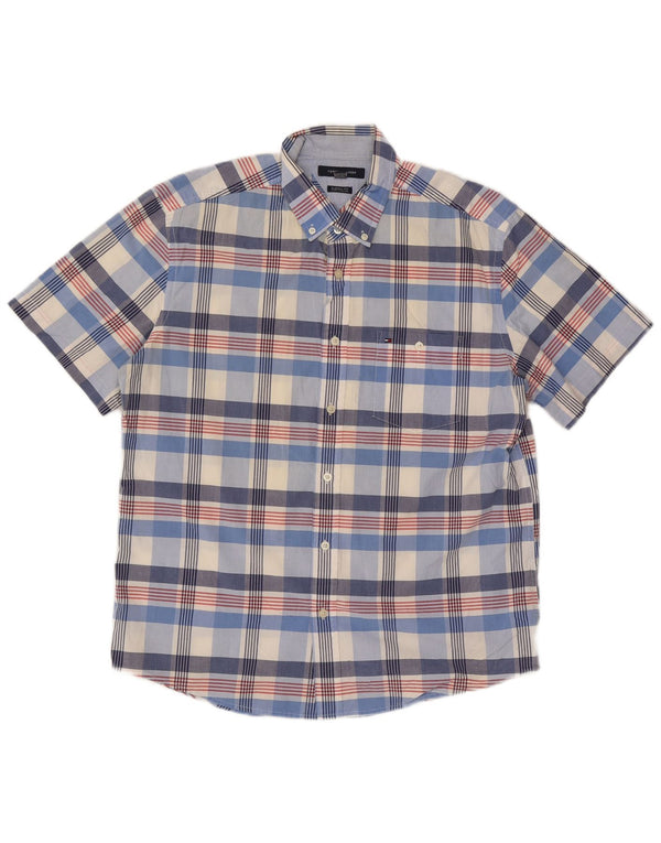 Tommy Hilfiger Chemise classique à manches courtes pour homme en coton à carreaux bleus