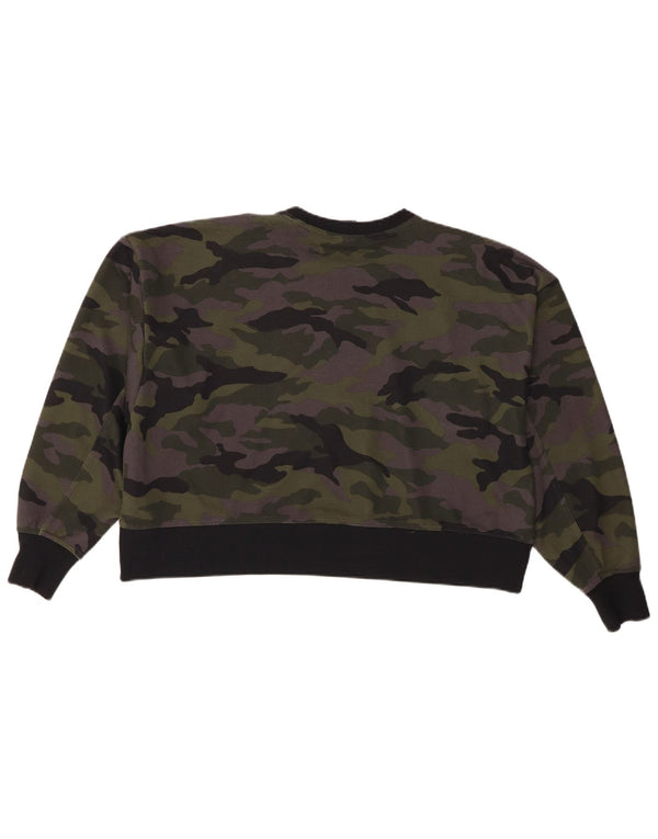 Nike Womens Dri Fit Crop Sweatshirt Jumper UK 14 Kaki Moyen Camouflage