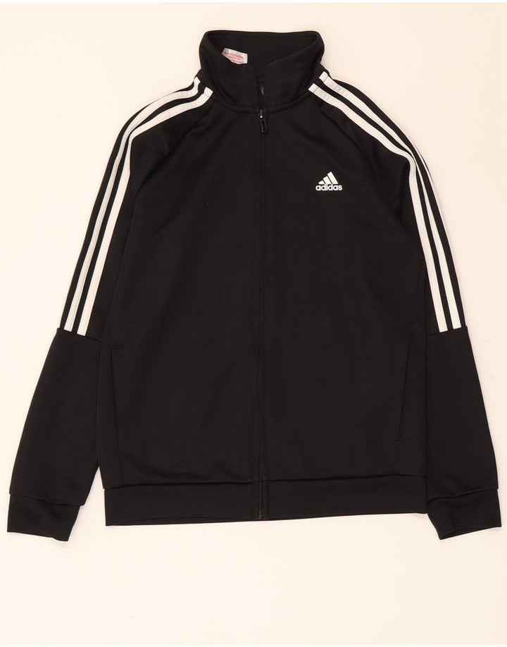 ADIDAS Boys Aeroready Tracksuit Top Jacket 11-12 Years Black Polyester