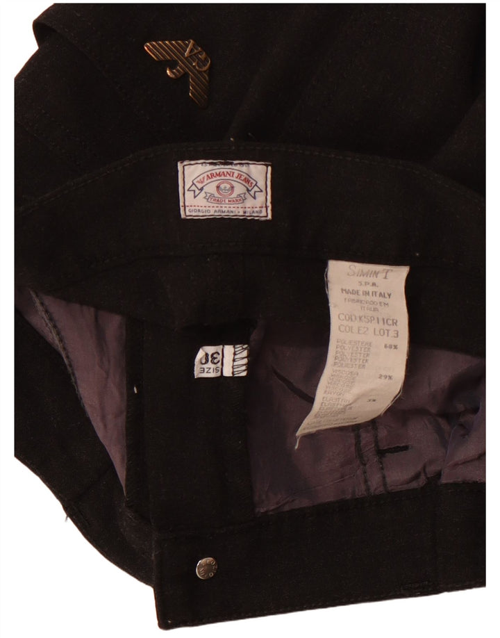 ARMANI Pantalon décontracté droit taille haute pour femme W30 L32 Noir Polyester