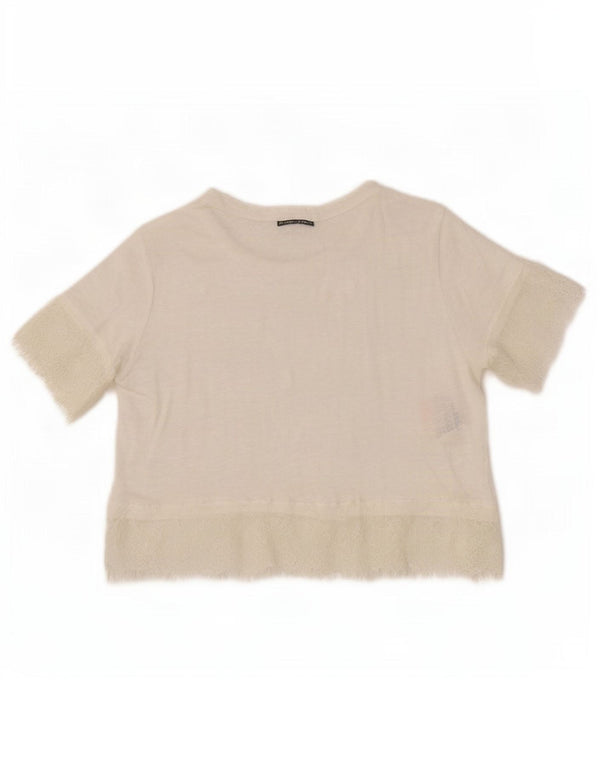 Zara Womens Crop Blouse Top UK 12 Lin blanc moyen