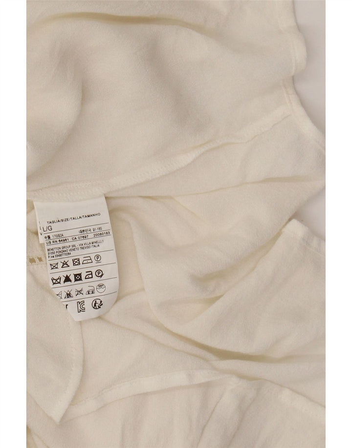 BENETTON Chemisier avec nœud papillon pour femme UK 16 Large Blanc Colorblock Viscose