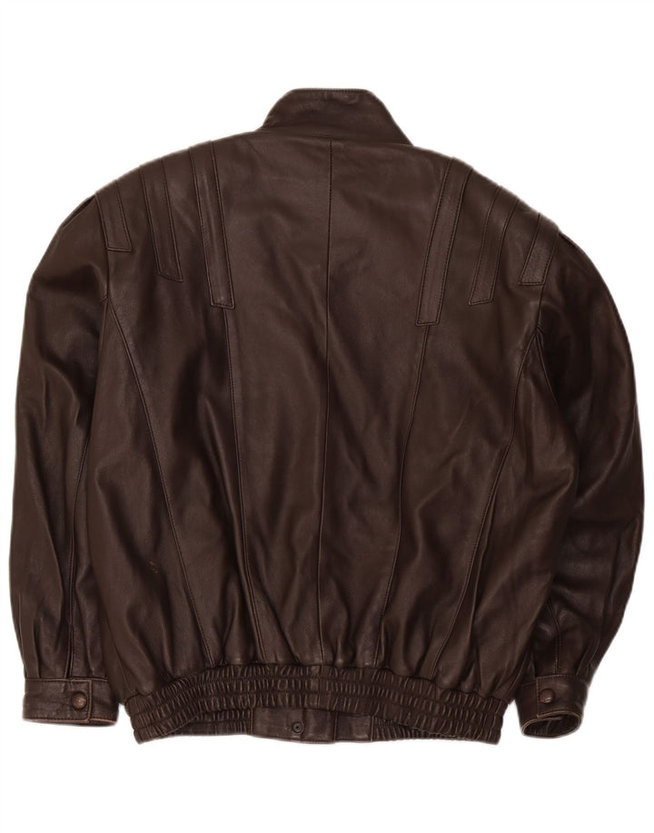 vintage Femme Loose Fit Cuir Bomber Jacket UK 14 Grand Marron
