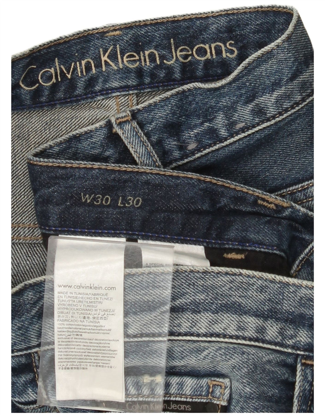 CALVIN KLEIN Jean droit Boyfriend vieilli W30 L30 pour homme en coton bleu