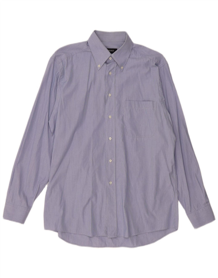 Hugo Boss Chemise en coton à fines rayures bleu moyen