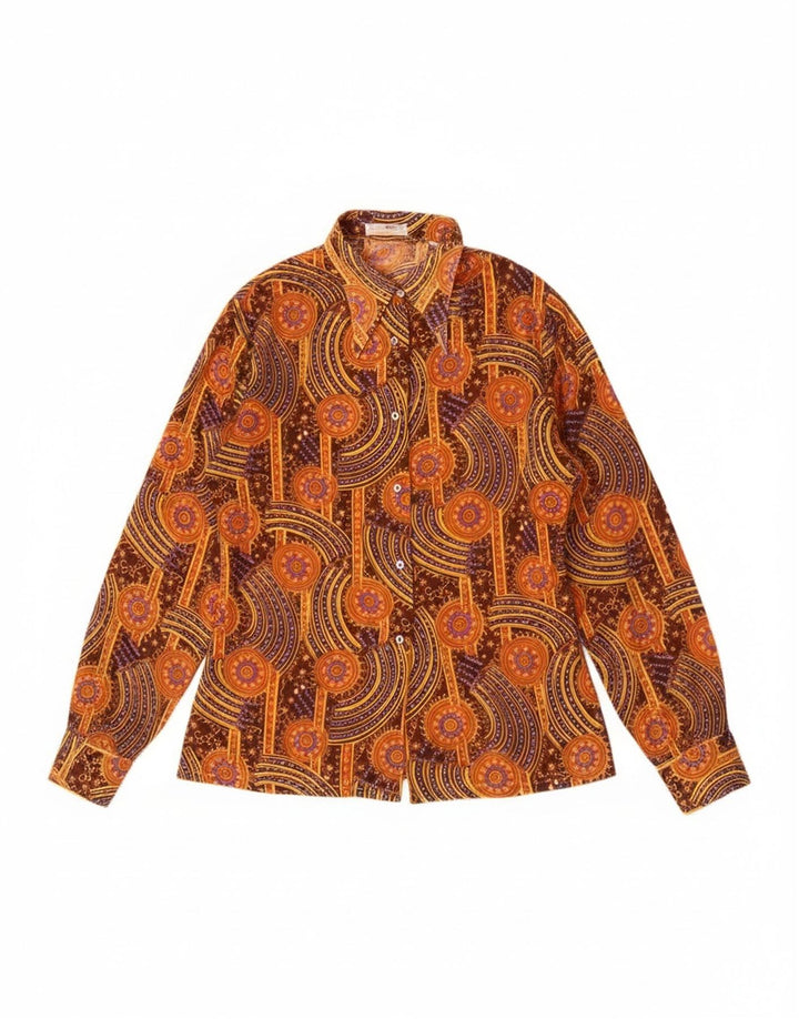 vintage Femmes Voir à travers la chemise IT 44 Coton géométrique brun moyen