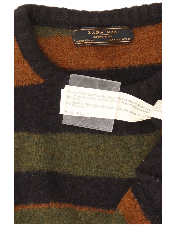 Zara Homme Pull Col Ras Du Cou Grand Acrylique Rayé Multicolore