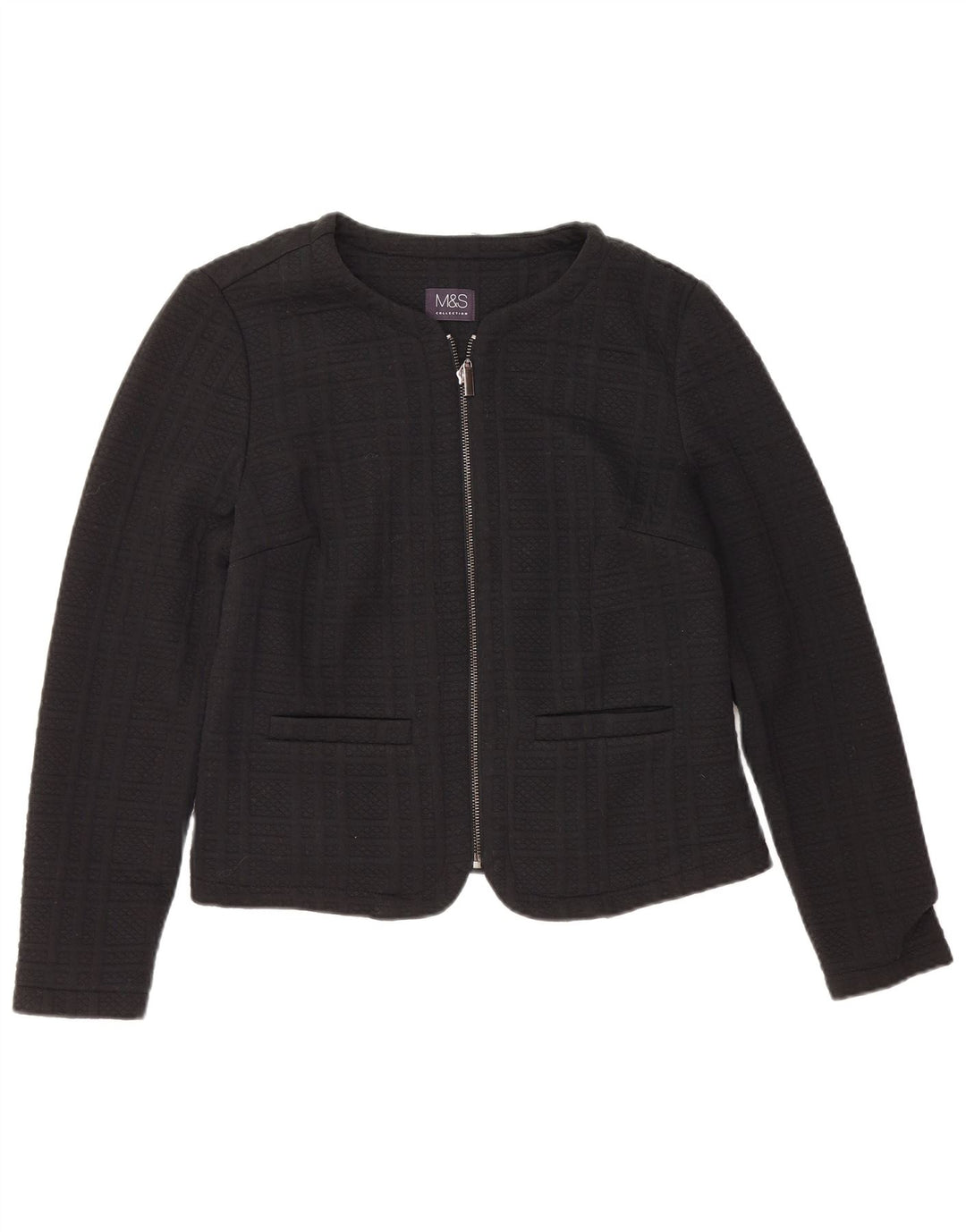 MARKS & SPENCER Veste blazer courte pour femme UK 14 Noir moyen Polyester