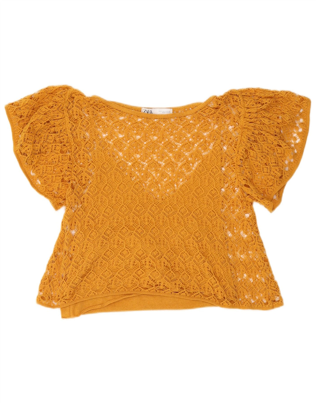 Zara Womens Crop Crochet See Through Top UK 10 Petit Jaune