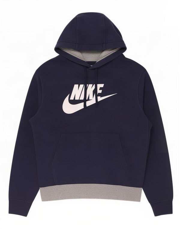 Nike Mens Graphic Hoodie Jumper Medium Navy Blue Colourblock Cotton