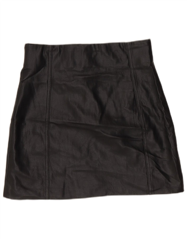 Zara Femme Mini Jupe En Simili Cuir Small W26 Noir Polyuréthane