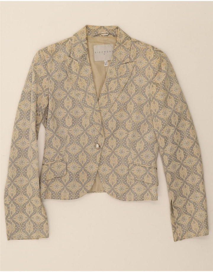 RICHMOND Womens 1 Button Blazer Jacket UK 12 Medium Beige Paisley Cotton Vintage Richmond and Second-Hand Richmond from Messina Hembry 