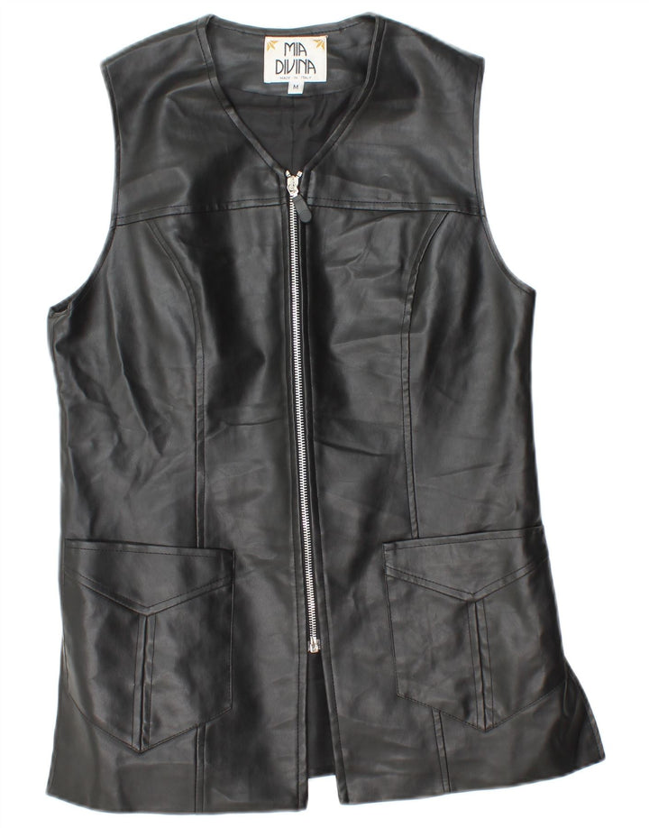 gilet en cuir femme vintage UK 12 Moyen Noir