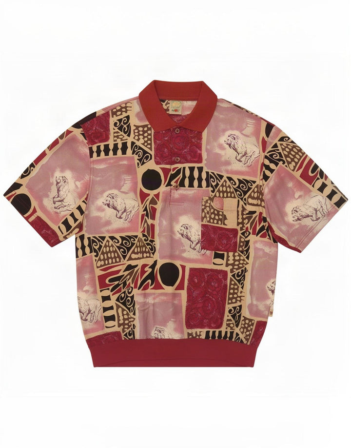Mango Chemise pull à manches courtes à motif abstrait pour hommes, grand, bordeaux