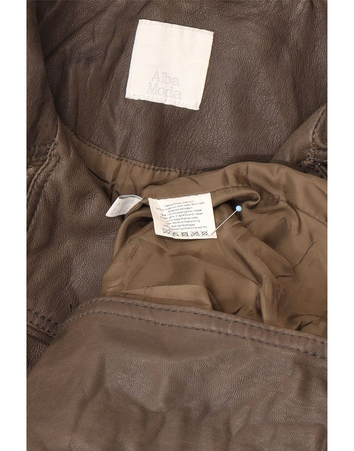ALBA MODA Manteau en cuir militaire pour femme UK 20 2XL Cuir marron