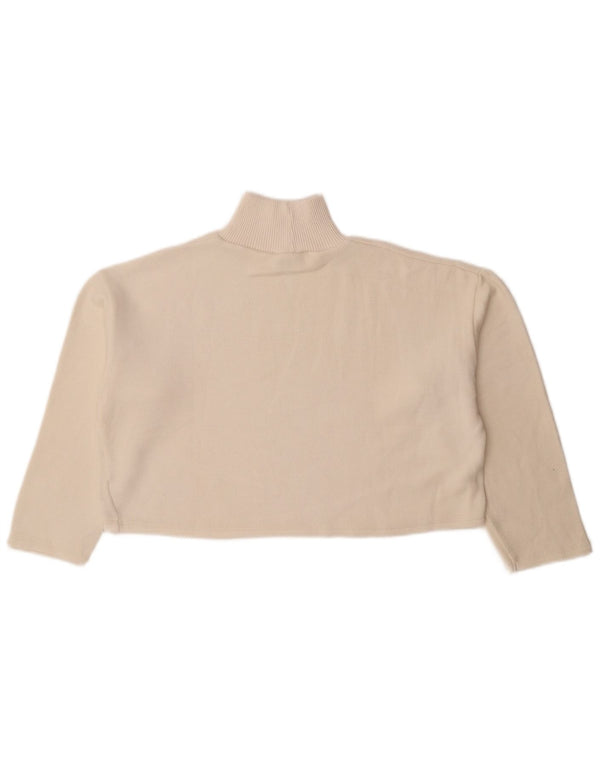 Zara Pull court surdimensionné à col roulé pour femme UK 10 Petit Blanc cassé