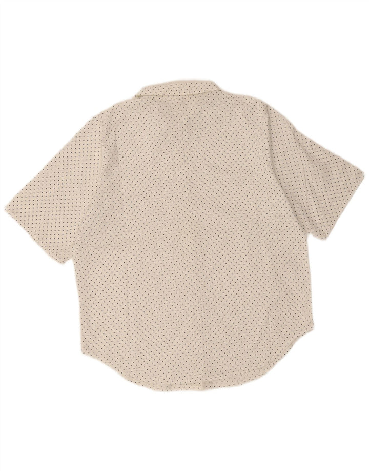 VINTAGE Womens Short Sleeve Shirt UK 14 Large White Spotted Polyester