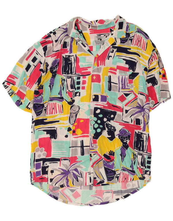 Chemise graphique vintage à manches courtes pour hommes, patchwork multicolore moyen