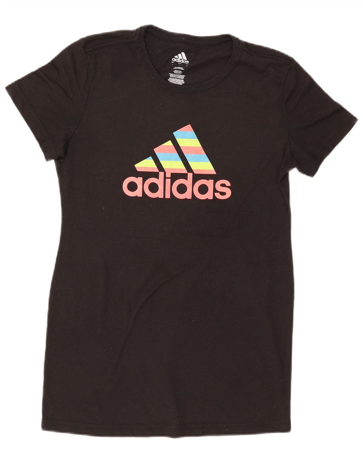 ADIDAS T-shirt graphique pour femme UK 14 Large Noir Polyester