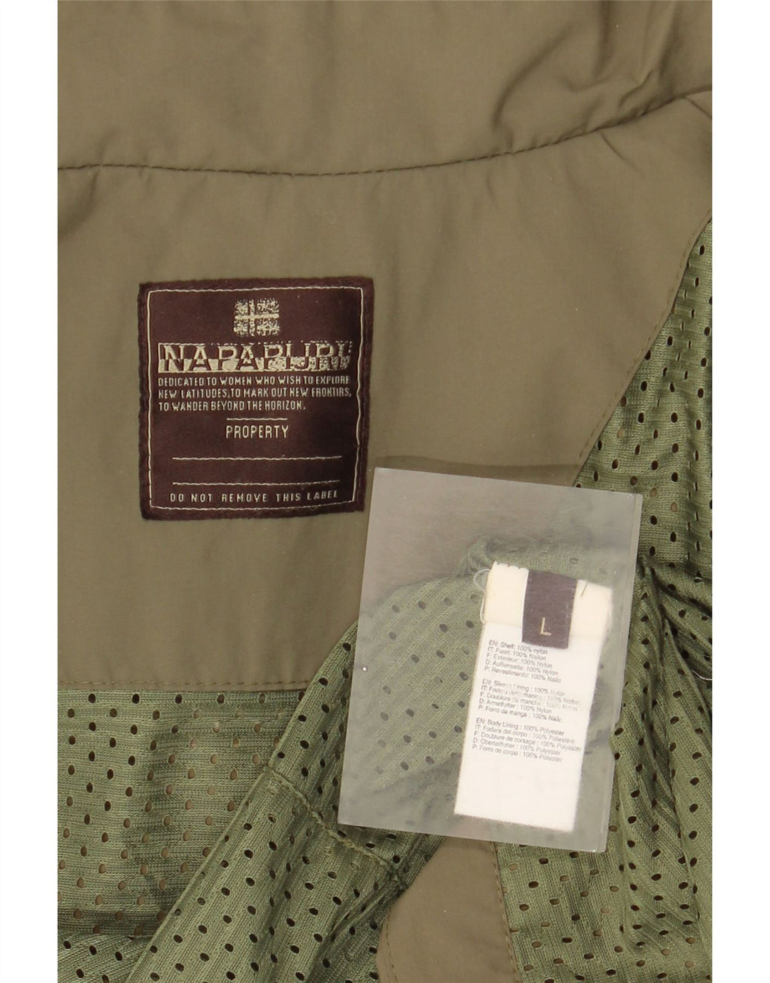 Napapijri Veste de pluie pour femme UK 16 Large Kaki Nylon
