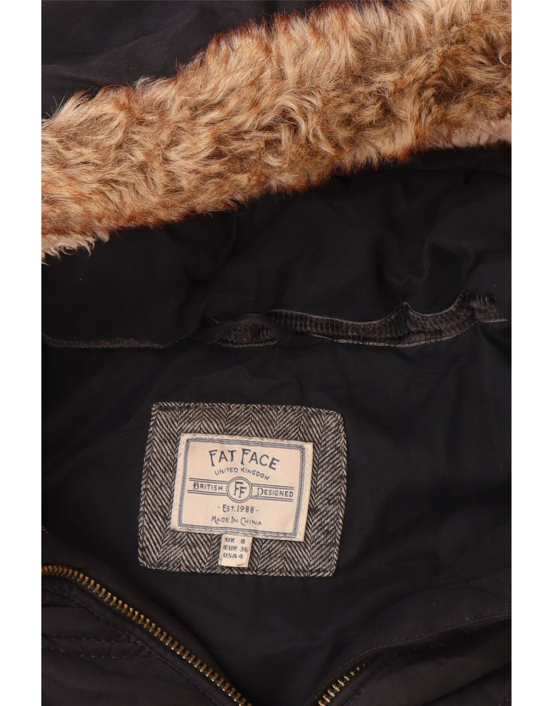 Fat Face Manteau rembourré à capuche pour femme UK 8 Small Bleu marine Polyester