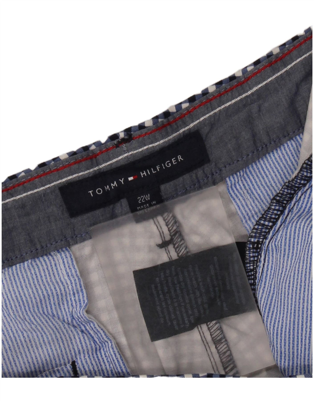 TOMMY HILFIGER Pantalon court pour homme US 22 3XL W46 L27 Bleu marine vichy
