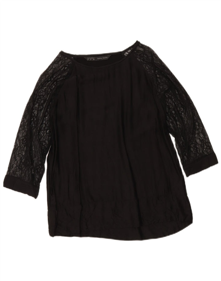 Zara Femme Top Manches 3/4 UK 16 Large Noir Viscose