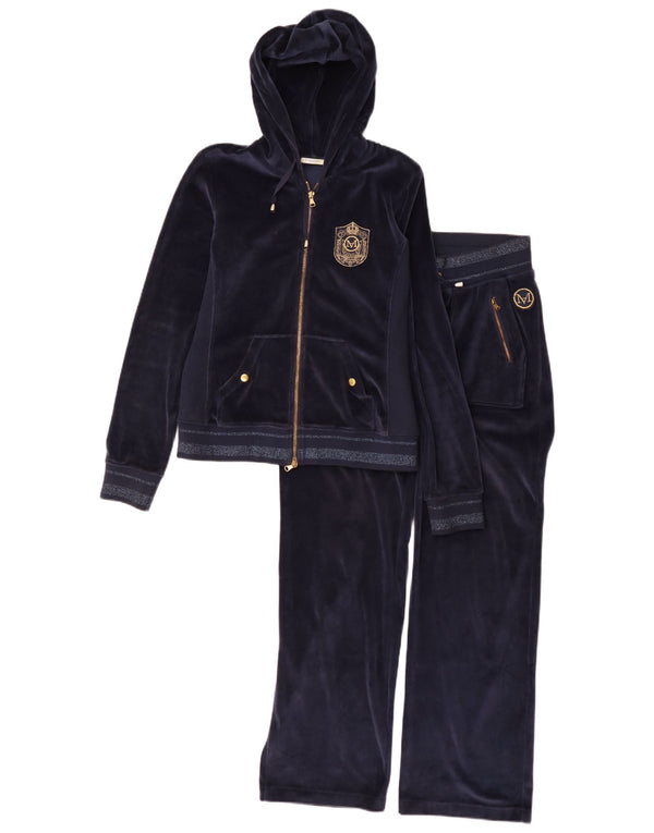 Marella Survêtement complet à capuche en velours pour femme UK 12 Bleu marine moyen Coton