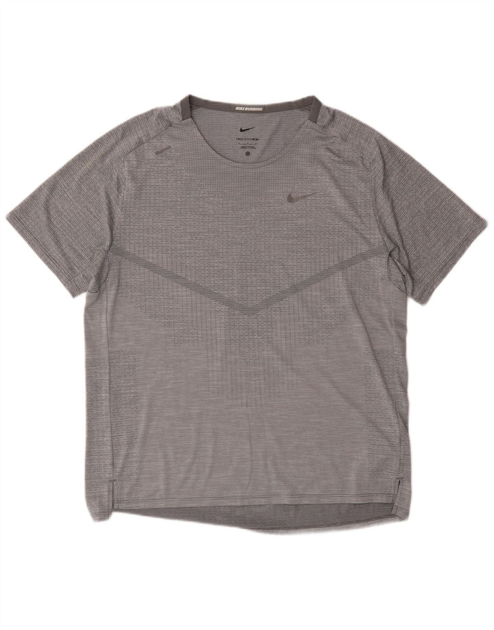 NIKE Mens Dri Fit T-Shirt Top Large Grey Polyester