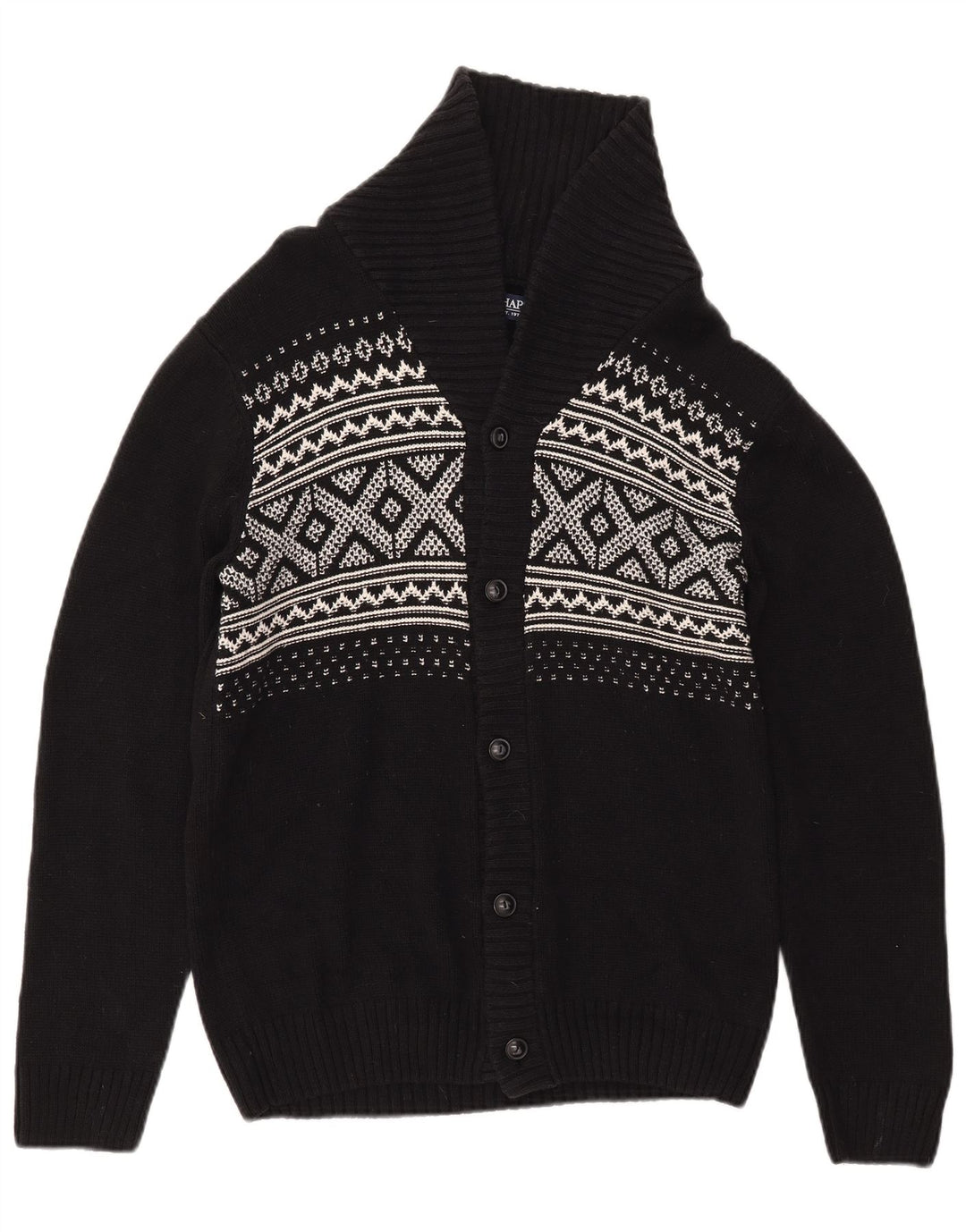 CHAPS Pull Cardigan Homme Petit Noir Fair Isle Coton