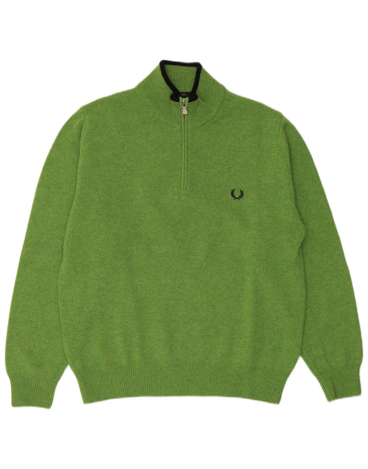 Fred Perry Pull Col Zippé Homme Vert Moyen Laine