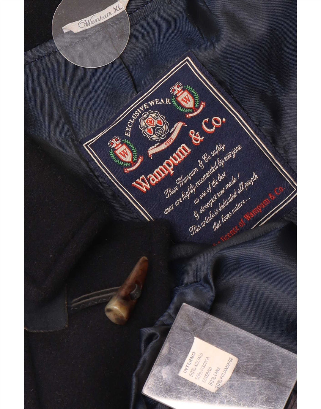 Wampum Duffle Coat Homme UK 42 XL Laine Bleu Marine