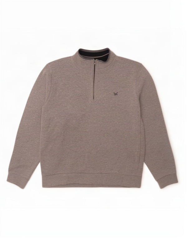 Crew Clothing Sweat-shirt à col zippé pour homme, grand gris moucheté