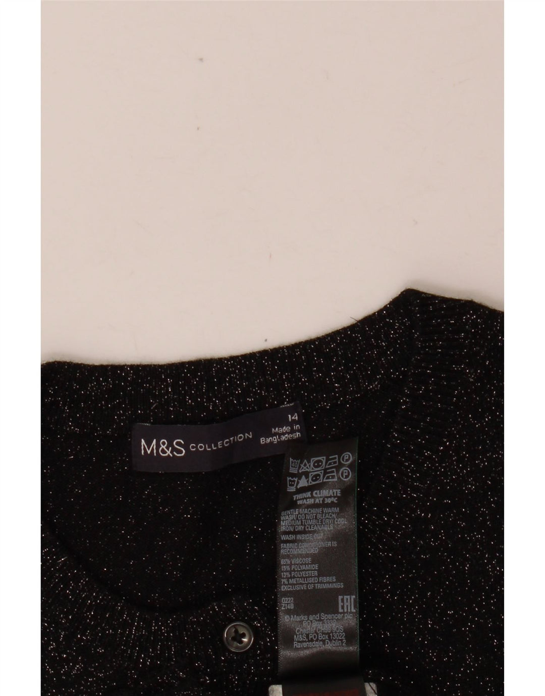 MARKS & SPENCER Pull cardigan court pour femme UK 14 Medium Noir Moucheté