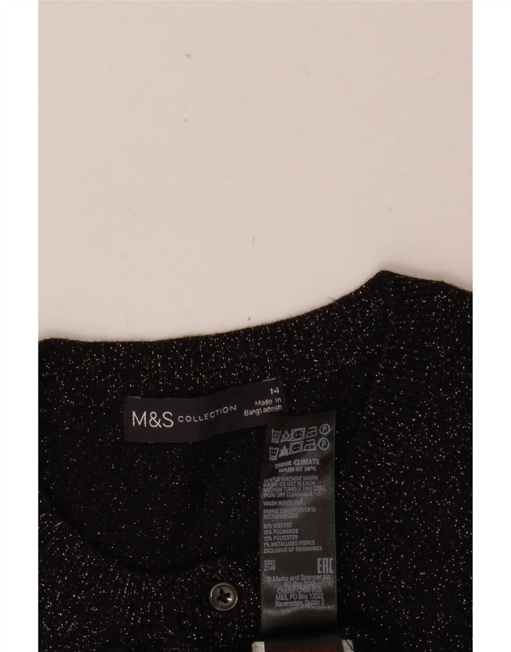MARKS & SPENCER Pull cardigan court pour femme UK 14 Medium Noir Moucheté