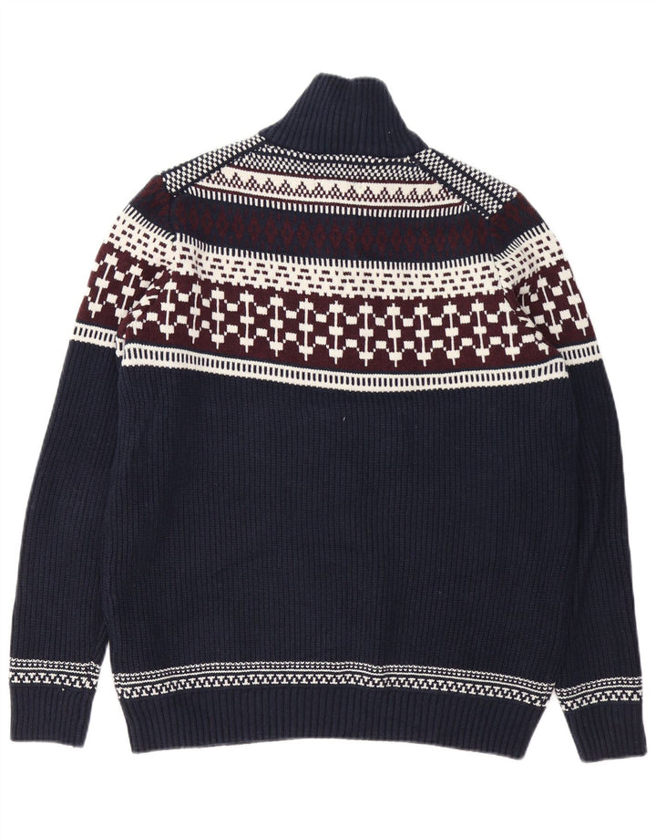 Marks & Spencer Pull à col zippé pour homme Taille L Bleu marine Fair Isle