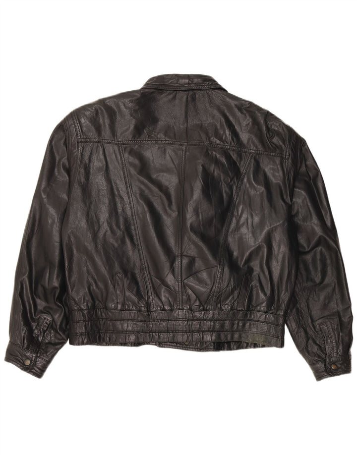 veste de motard en cuir vintage pour hommes IT 50 Grand Noir